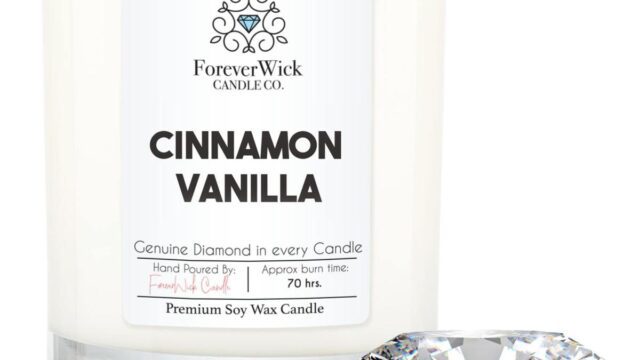 Close-up of a cinnamon vanilla candle from ForeverWick Candle Co.