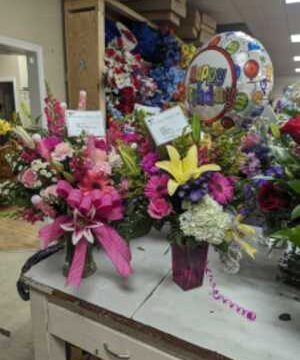 Colorful bouquets of flowers in a florist shop