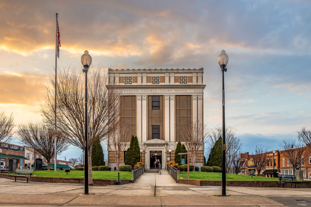 The front entrance of the Person County Court House